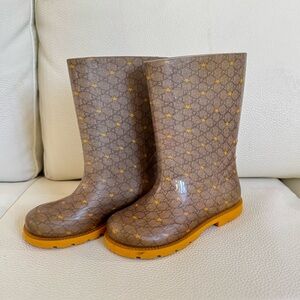 Gucci Kids Brown and Yellow Rain Boots